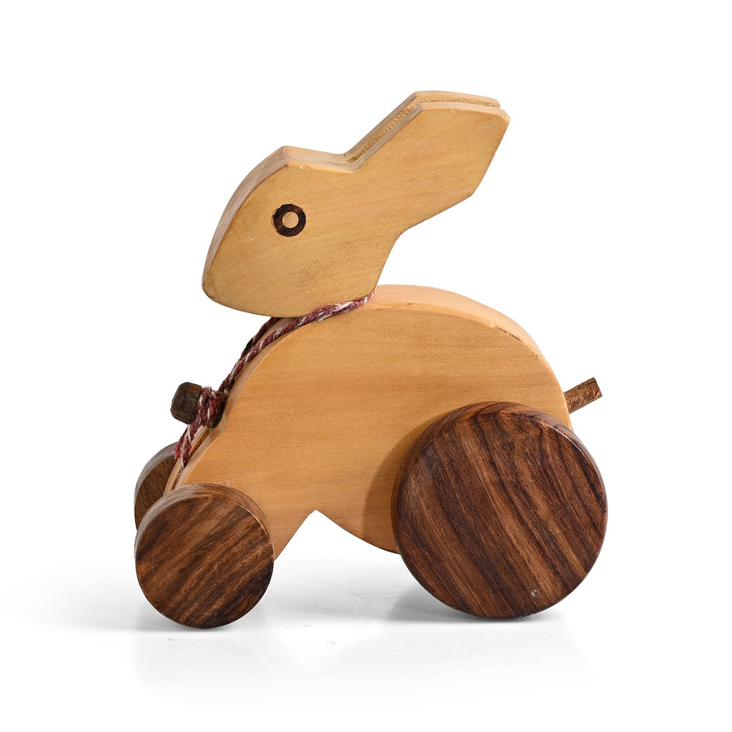 Livmore Handcrafted Wooden Rabbit Rolling Toy with Wheels (15 x 13 x 8 cm) - Brown_8531875_2