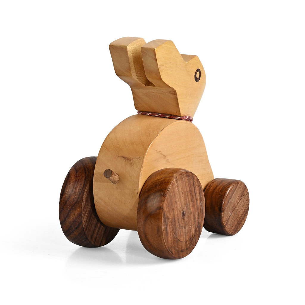 Livmore Handcrafted Wooden Rabbit Rolling Toy with Wheels (15 x 13 x 8 cm) - Brown_8531875_3