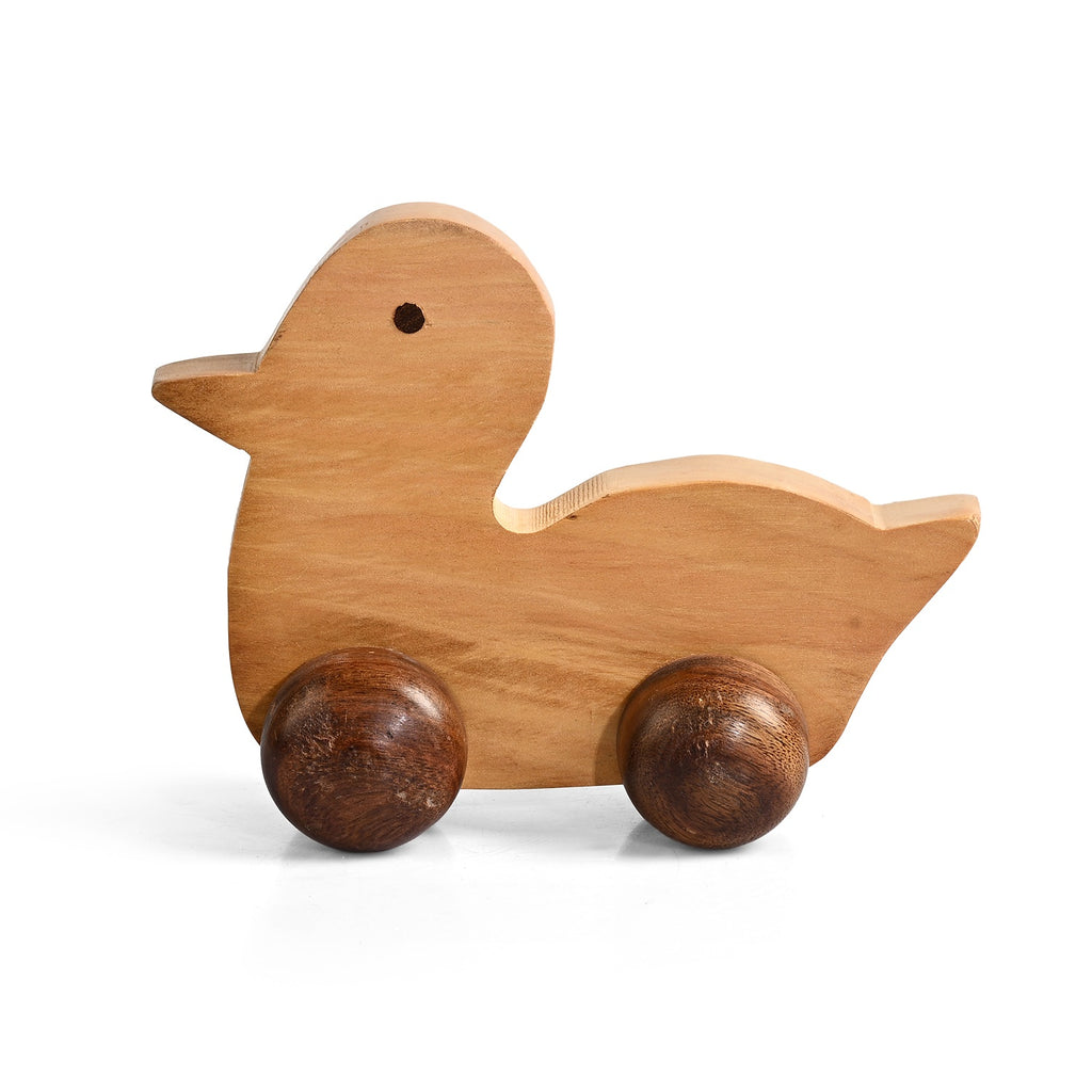 Livmore Handcrafted Wooden Duck Rolling Toy with Wheels (12 x 10 x 8 cm) - Brown_8531876_2