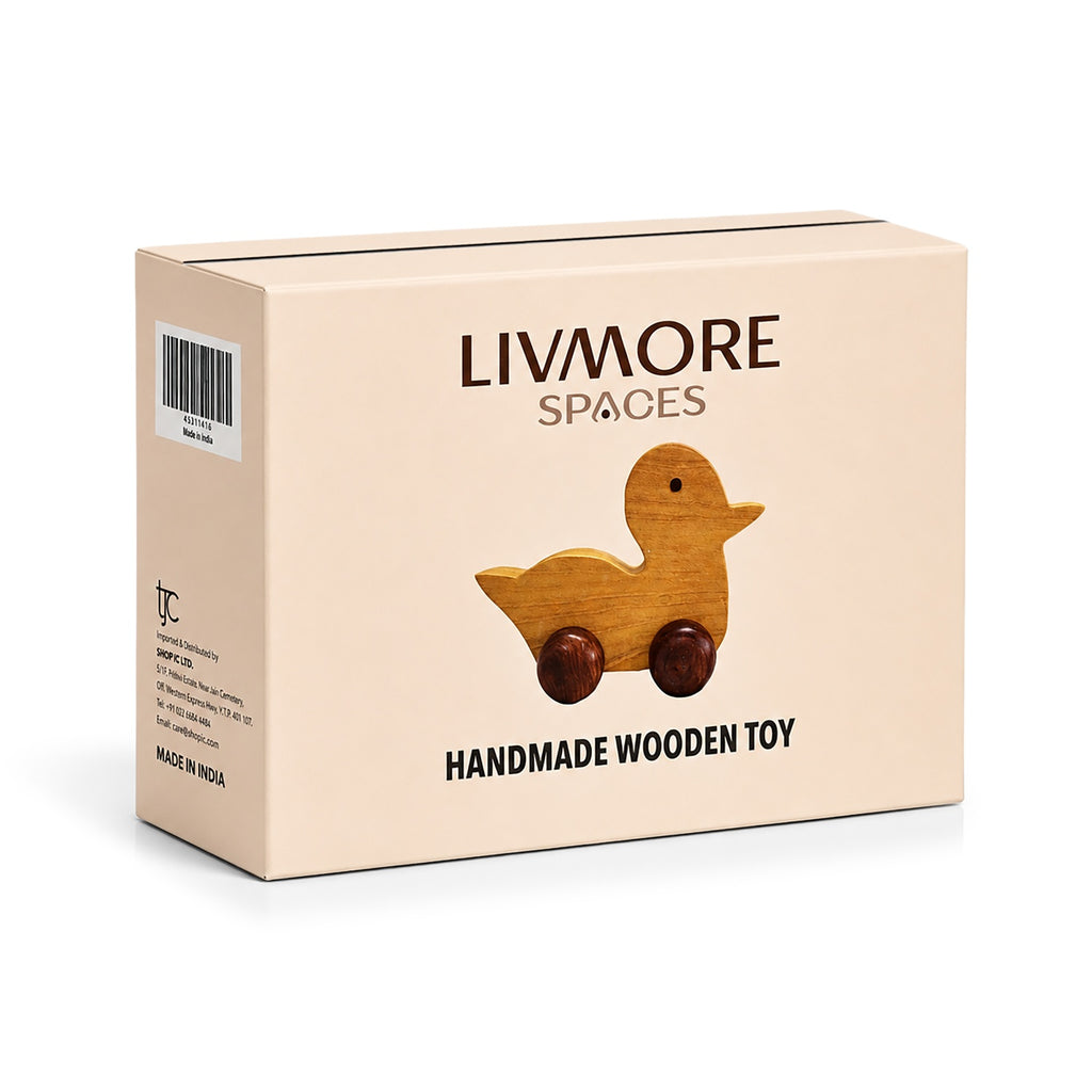 Livmore Handcrafted Wooden Duck Rolling Toy with Wheels (12 x 10 x 8 cm) - Brown_8531876_5