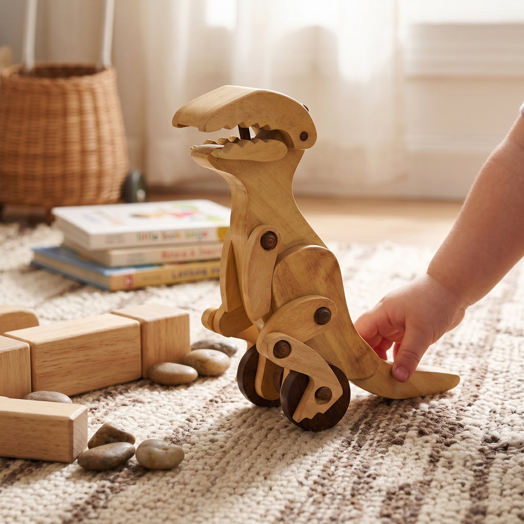 Livmore Handcrafted Wooden Toy Dinosaur Figurines (10.2 x 3.1 x 4.3 cm) - Light Beige & Brown_8531878_1