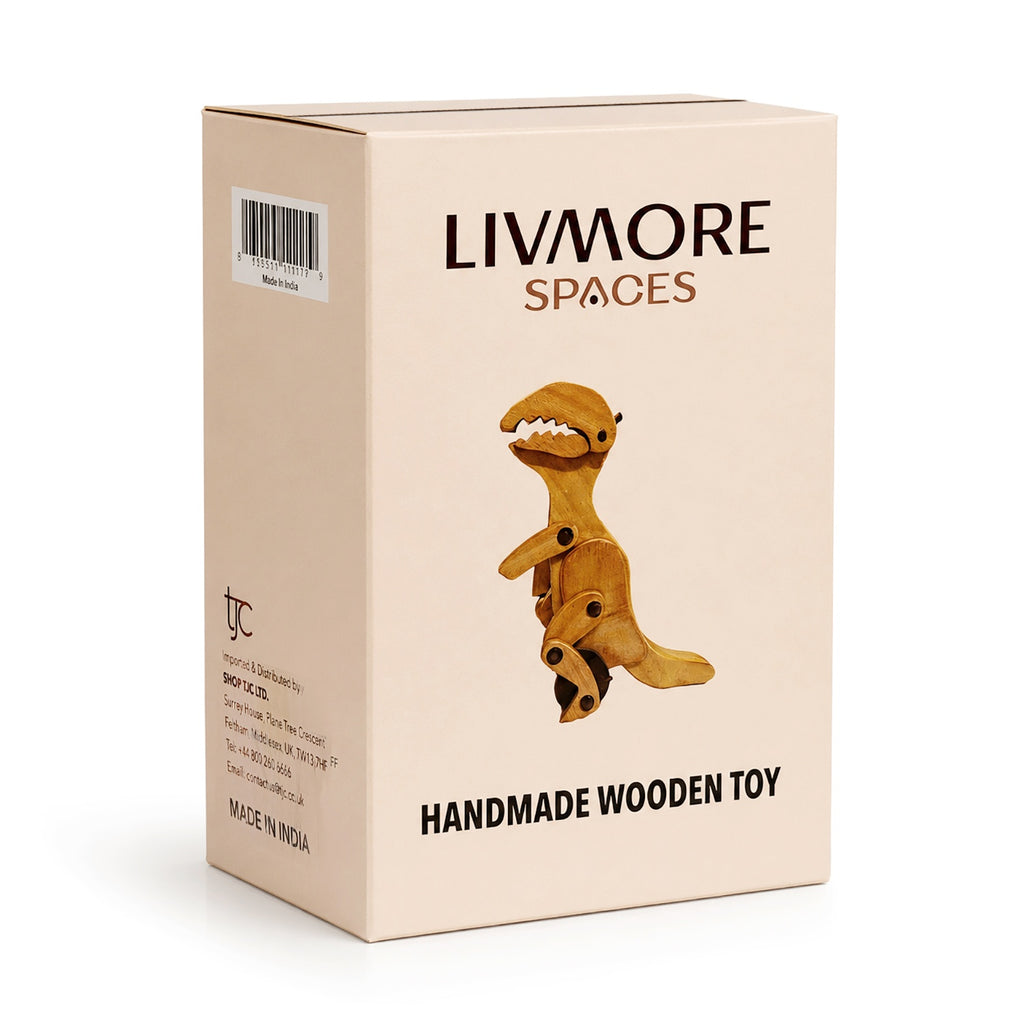 Livmore Handcrafted Wooden Toy Dinosaur Figurines (10.2 x 3.1 x 4.3 cm) - Light Beige & Brown_8531878_5