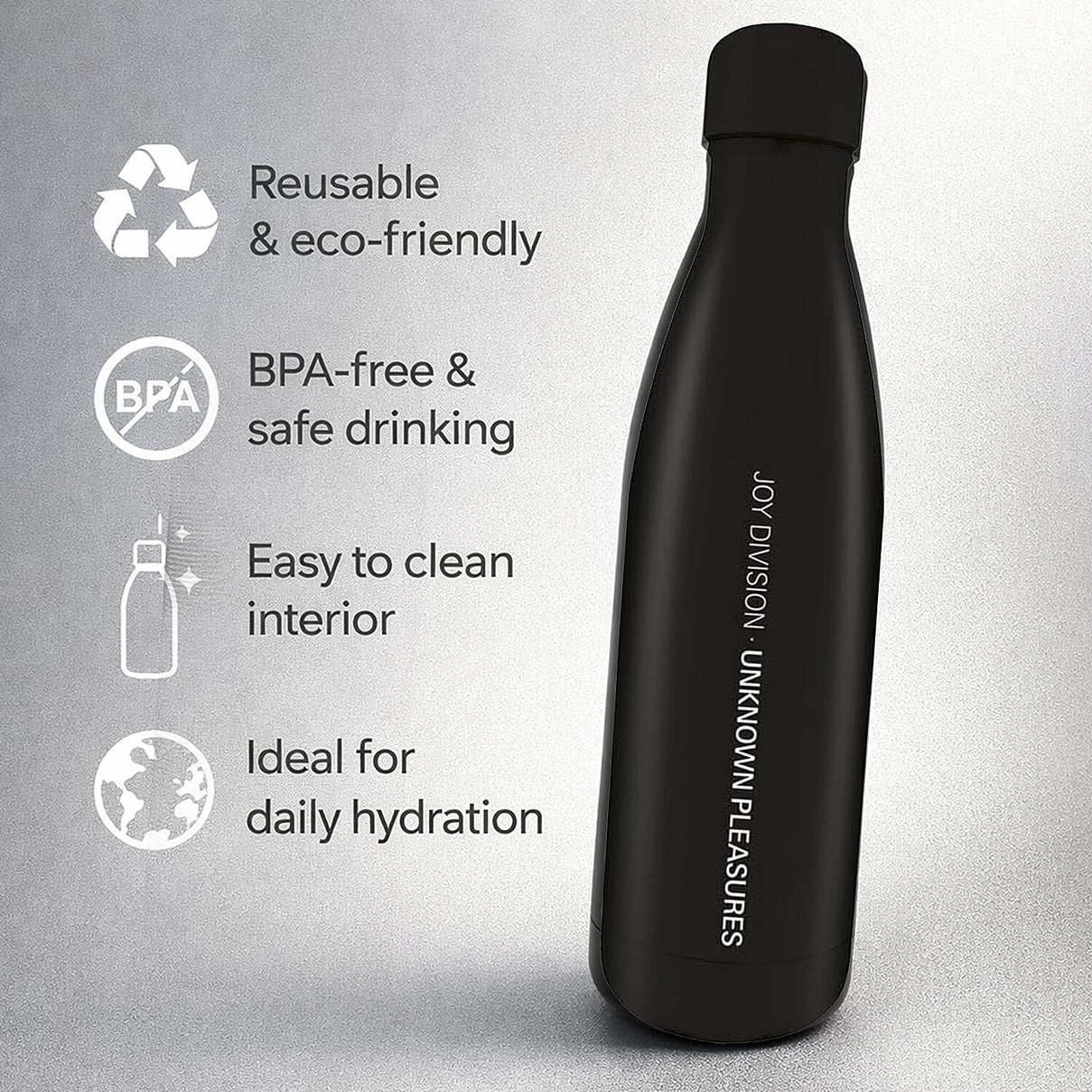 Joy Division Metal Drinks Stainless Steel Bottle - Black 8532358 1