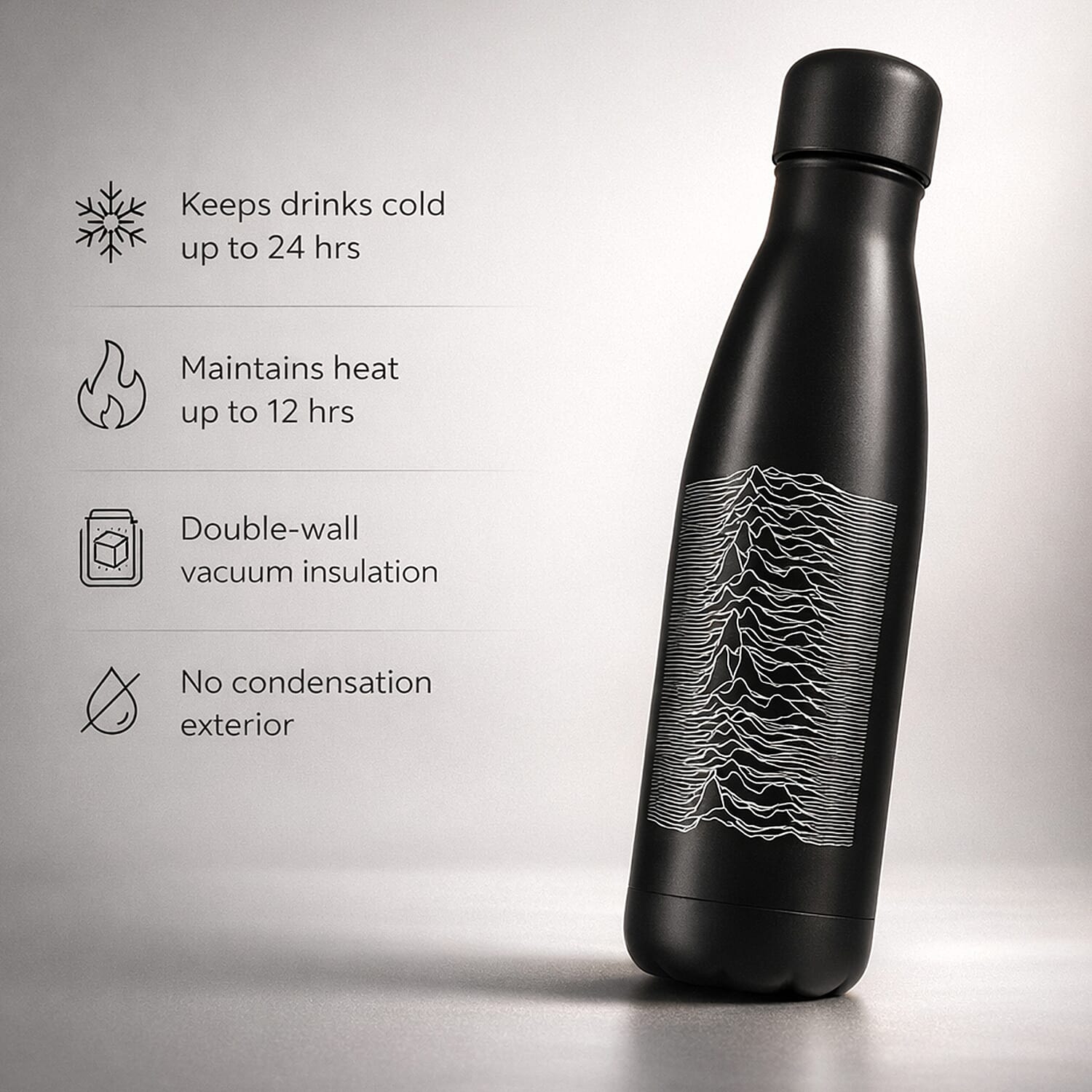 Joy Division Metal Drinks Stainless Steel Bottle - Black 8532358 2