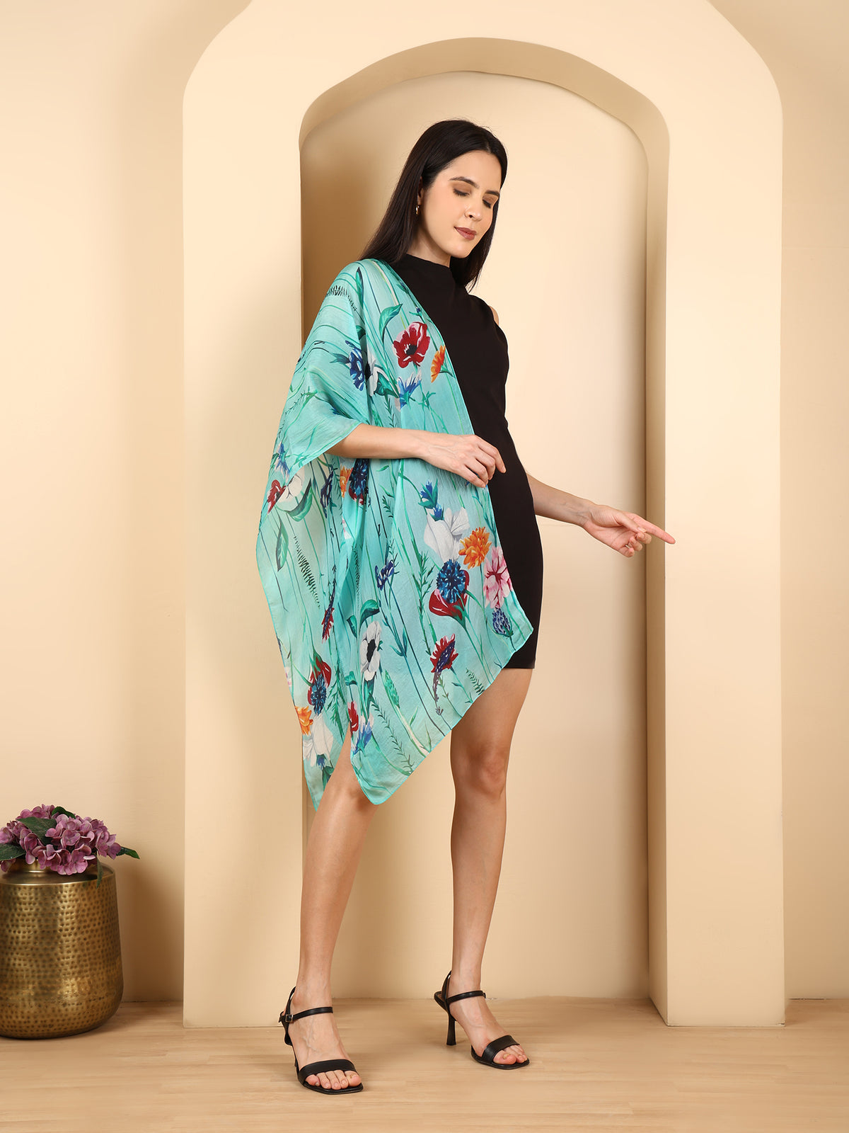 100% Mulberry Silk Signature Printed Silk Scarf (Size 50 x 175 m) - Aqua V32575126 0