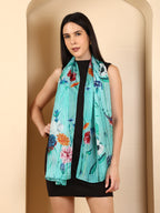 100% Mulberry Silk Signature Printed Silk Scarf (Size 50 x 175 m) - Aqua_8532706_1