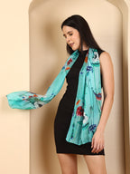 100% Mulberry Silk Signature Printed Silk Scarf (Size 50 x 175 m) - Aqua_8532706_2