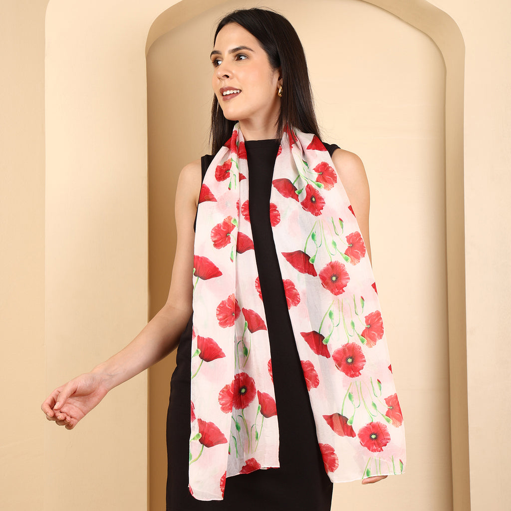 100% Mulberry Silk Signature Printed Silk Scarf (Size 50 x 175 m) - Red_8532707_1
