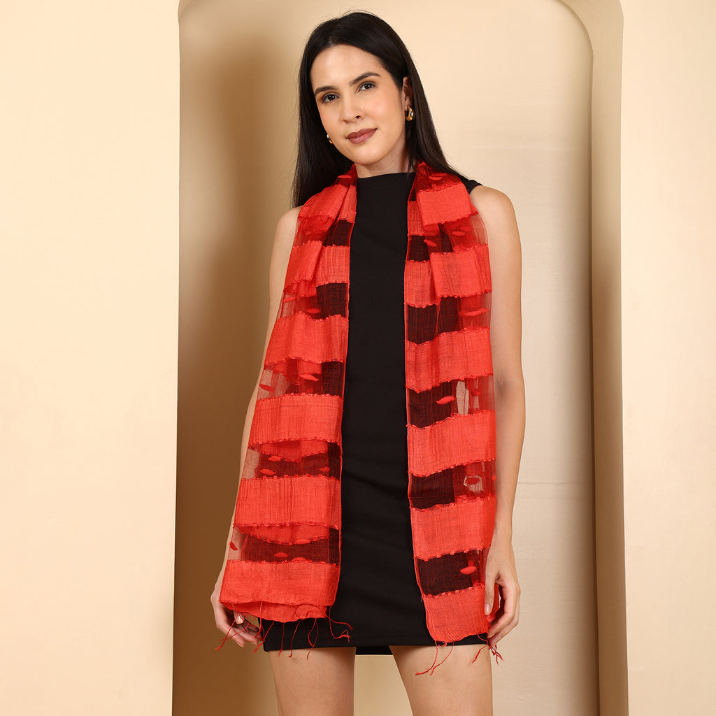 La Marey Silk Modal Scarf - Red_8532721_3
