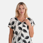 La Marey Abstract V-Neck Blouse (Size XL, 20-22) - Beige & Black Leaf_8534151_4