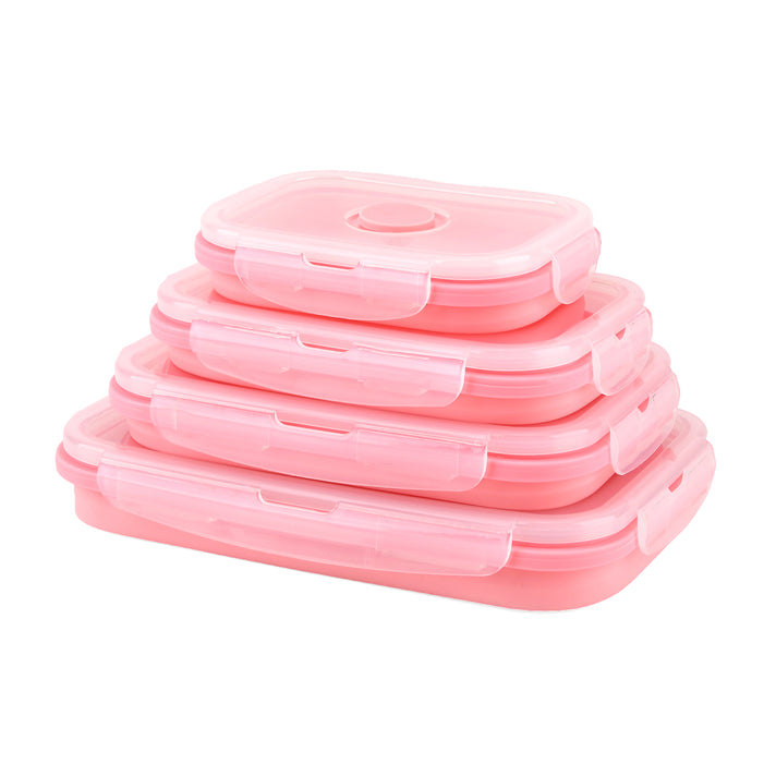 LIVMORE Set of 4 Food-Grade Silicone Collapsible Bowls (350ml-1200ml) - Microwave, Freezer &amp; Dishwasher Safe Stackable Meal Prep Containers - Pink 8534177 1