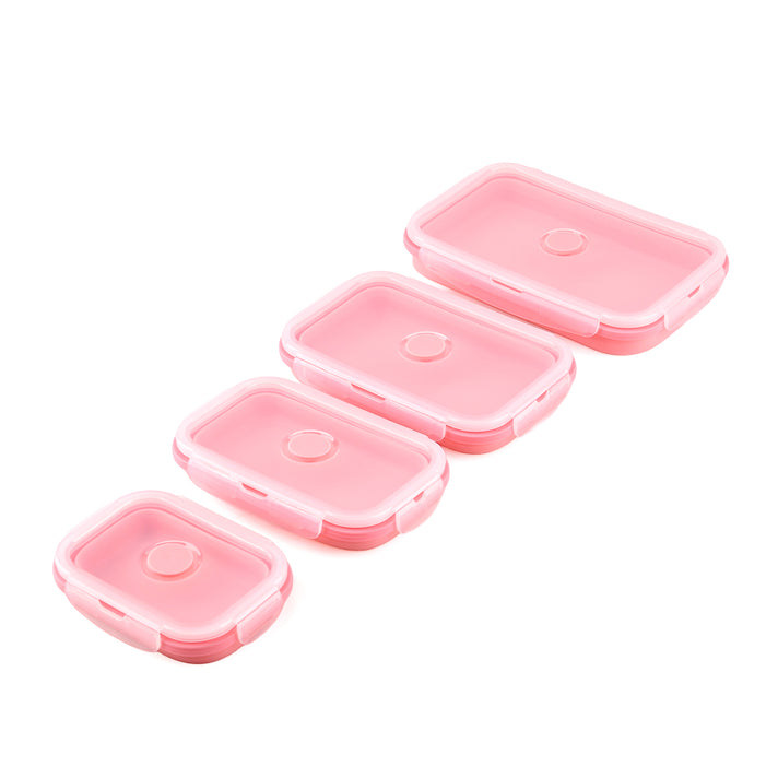 LIVMORE Set of 4 Food-Grade Silicone Collapsible Bowls (350ml-1200ml) - Microwave, Freezer &amp; Dishwasher Safe Stackable Meal Prep Containers - Pink 8534177 2