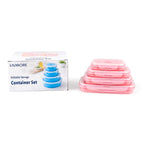 LIVMORE Set of 4 Food-Grade Silicone Collapsible Bowls (350ml-1200ml) - Microwave, Freezer & Dishwasher Safe Stackable Meal Prep Containers - Pink_8534177_8