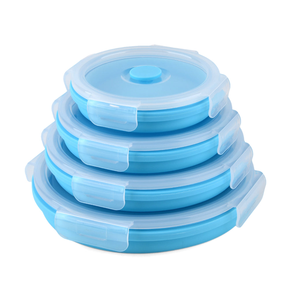 LIVMORE Set of 4 Food-Grade Silicone Collapsible Bowls (350ml-1200ml) - Microwave, Freezer & Dishwasher Safe Stackable Meal Prep Containers - Blue_8534474