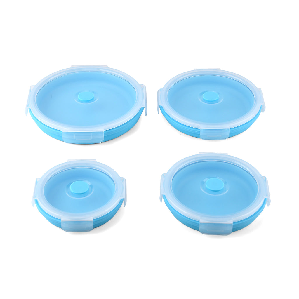 LIVMORE Set of 4 Food-Grade Silicone Collapsible Bowls (350ml-1200ml) - Microwave, Freezer & Dishwasher Safe Stackable Meal Prep Containers - Blue_8534474_2