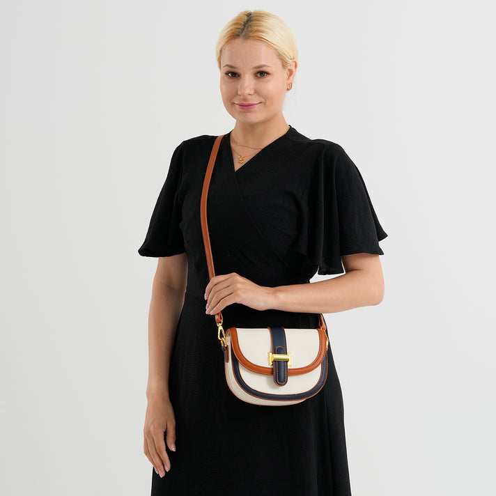 One Time CloseOut-Ladies Colour Block Saddle Crossbody Bag - White 8535396 2