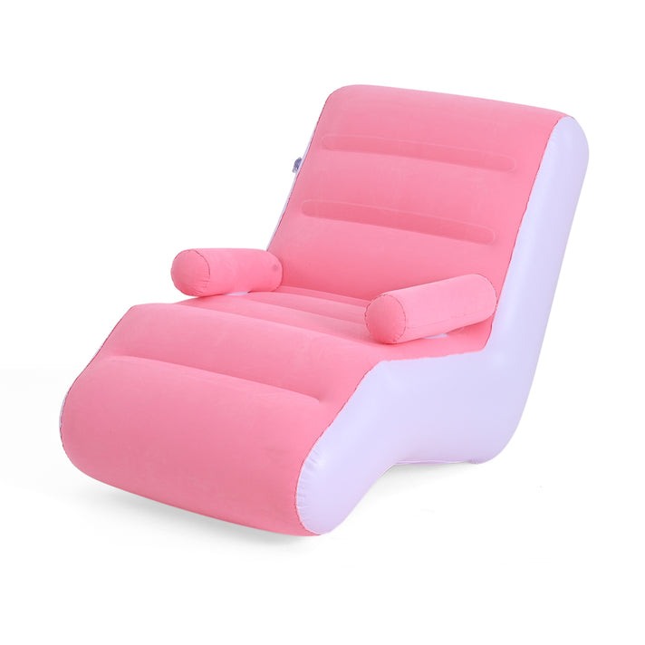 S-Curve Recliner Design Inflatable Ergonomic Lounger Armchair - 110Kg Weight Capacity - Light Pink &amp; White 8535502 1
