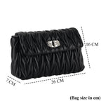 Women's Ruched-Gathered Texture Shoulder Bag with Chain Detail - Black_8535726_6