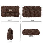 Women's Ruched-Gathered Texture Shoulder Bag with Chain Detail - Dark Brown_8535727_3