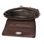 Women's Ruched-Gathered Texture Shoulder Bag with Chain Detail - Dark Brown_8535727_4