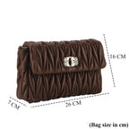 Women's Ruched-Gathered Texture Shoulder Bag with Chain Detail - Dark Brown_8535727_6