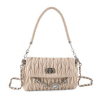 Women's Ruched-Gathered Texture Shoulder Bag with Chain Detail - Off White_8535728