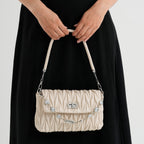 Women's Ruched-Gathered Texture Shoulder Bag with Chain Detail - Off White_8535728_2
