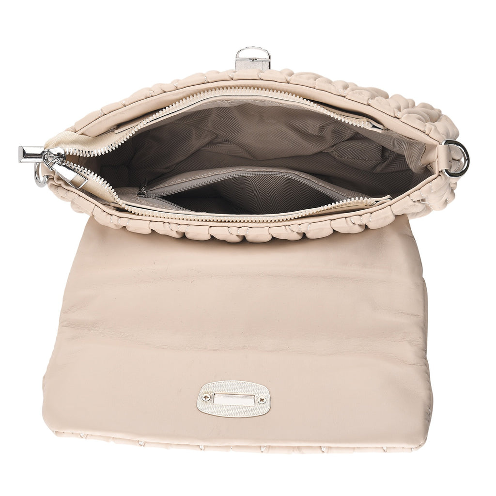 Women's Ruched-Gathered Texture Shoulder Bag with Chain Detail - Off White_8535728_4