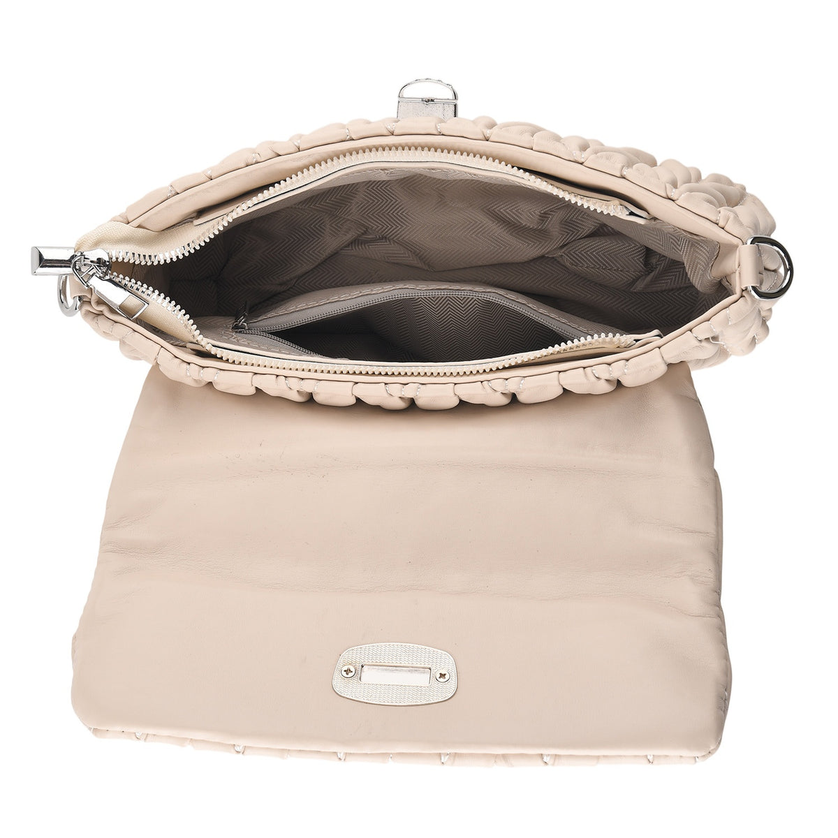 Women's Ruched-Gathered Texture Shoulder Bag with Chain Detail - Off White V32669046 5