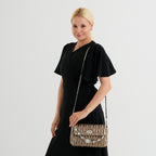 Women's Ruched-Gathered Texture Shoulder Bag with Chain Detail - Metalic Bronze_8535730_1