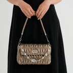Women's Ruched-Gathered Texture Shoulder Bag with Chain Detail - Metalic Bronze_8535730_2