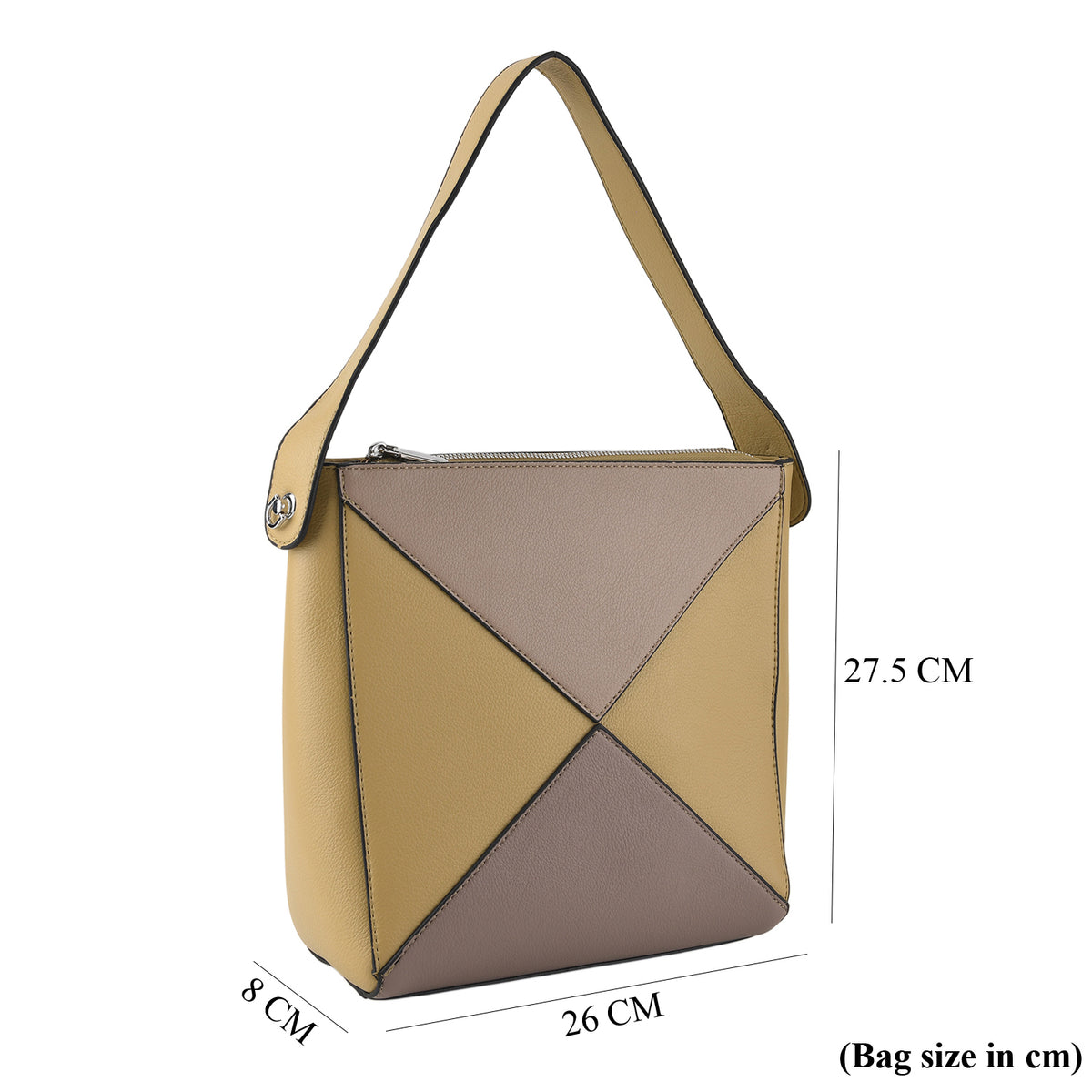 Geometric Colour-Block Tote Shoulder Bag with Crossbody Strap - Flax &amp; Khaki V32604727 7