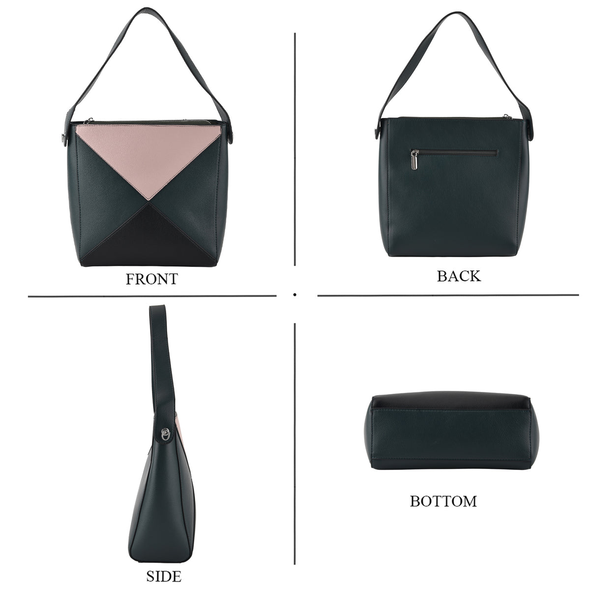 Geometric Colour-Block Tote Shoulder Bag with Crossbody Strap - Dark Green &amp; Baby Pink 8535738 4