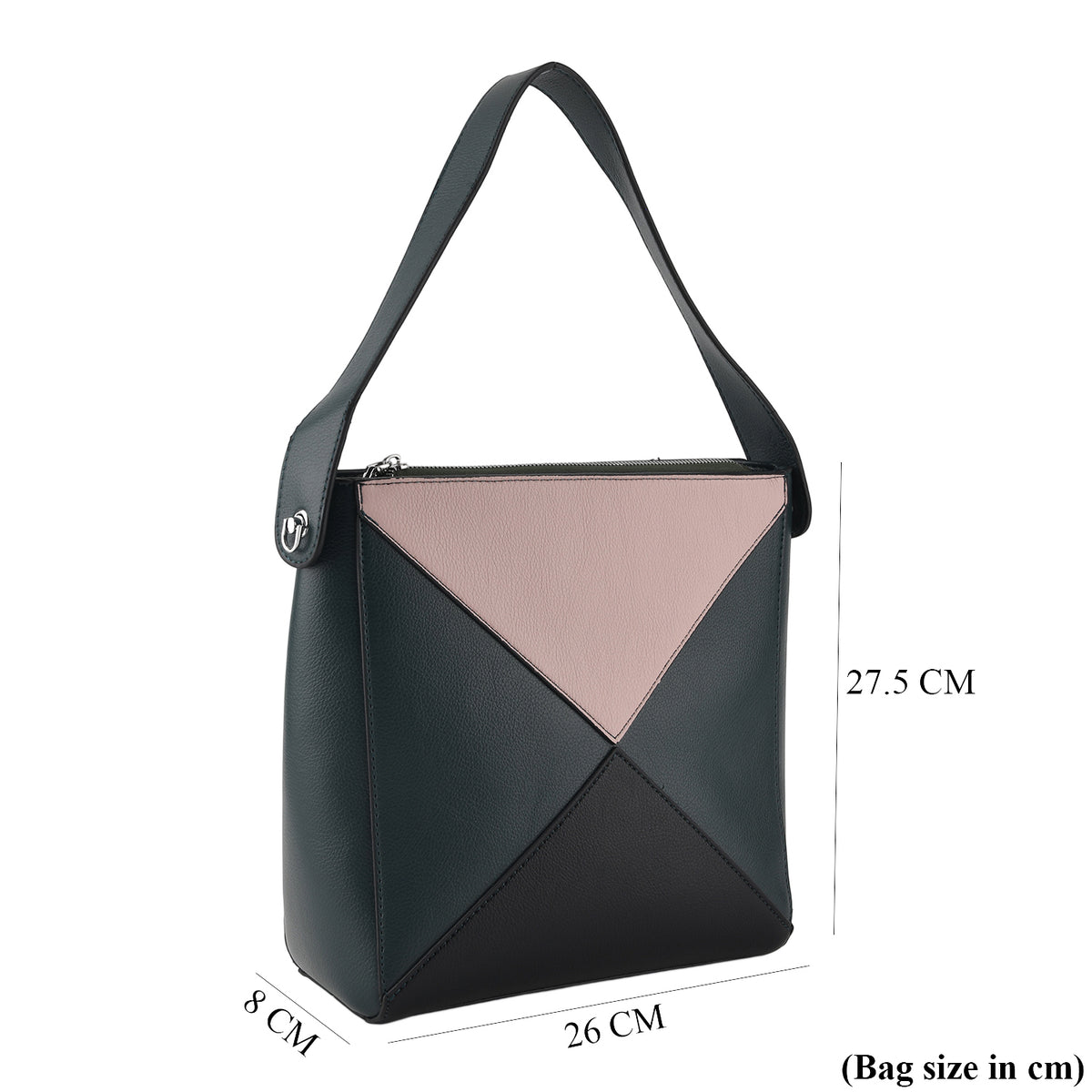 Geometric Colour-Block Tote Shoulder Bag with Crossbody Strap - Dark Green &amp; Baby Pink 8535738 7