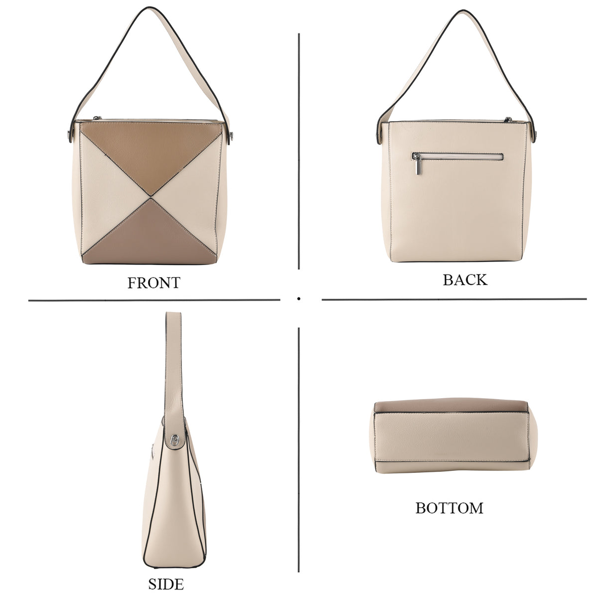 Geometric Colour-Block Tote Shoulder Bag with Crossbody Strap - Off White &amp; Khaki V32605595 4
