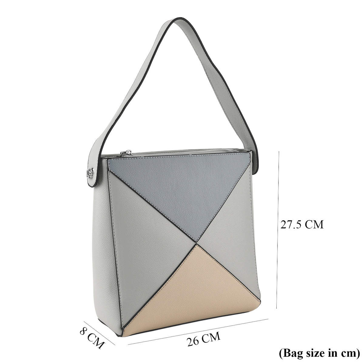 Geometric Colour-Block Tote Shoulder Bag with Crossbody Strap - Dusty Blue Off White &amp; Flax V32641888 7