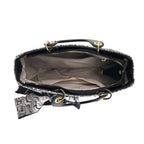 Designer Inspired- Ladies Paisley Pattern Handle Tote Bag with Scarf Accent - Black & White_8535764_5