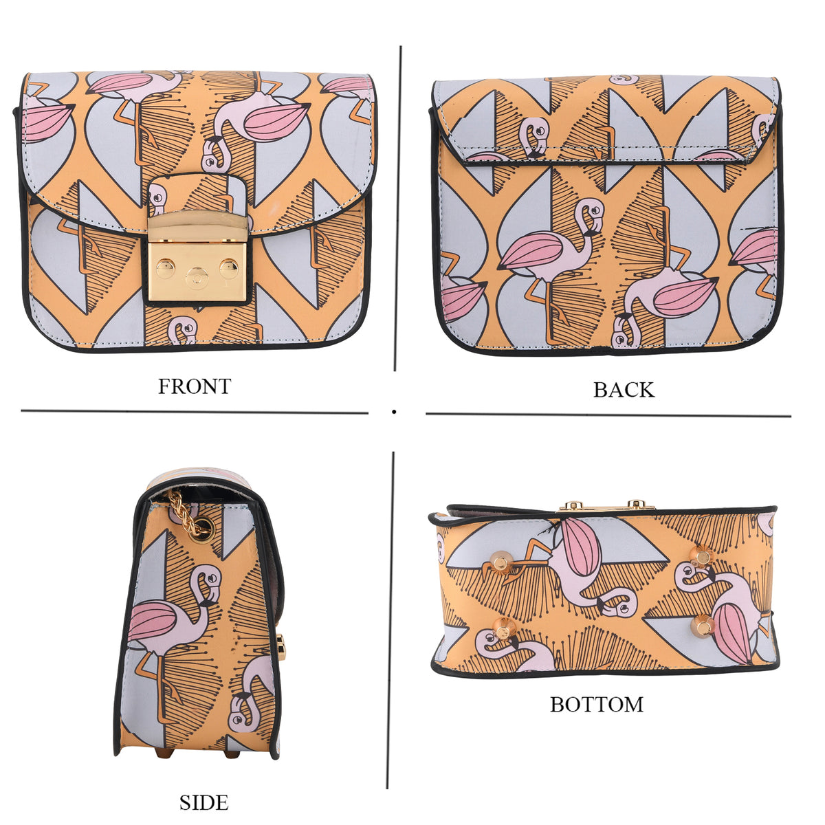 Designer Inspired - Pink Flamingo Print Shoulder Bag with Chain Strap - Blue &amp; Yellow V32629078 4