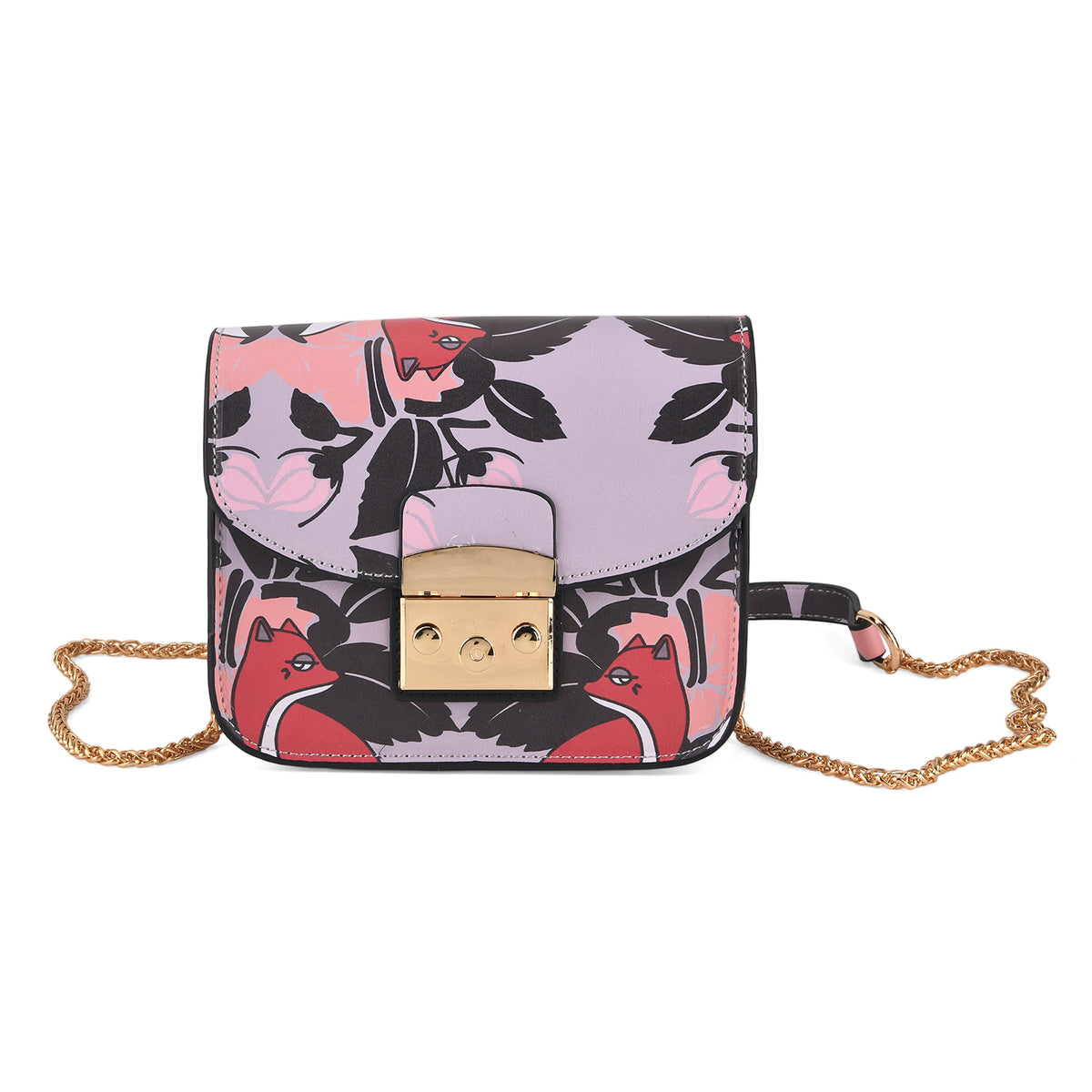 Designer Inspired Printed Shoulder Bag with Chain Strap - Lilac Luster with Red Fox V32645607 0