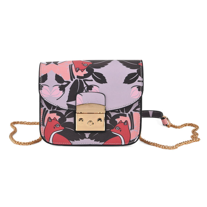 Designer Inspired Printed Shoulder Bag with Chain Strap - Lilac Luster with Red Fox V32731588 1