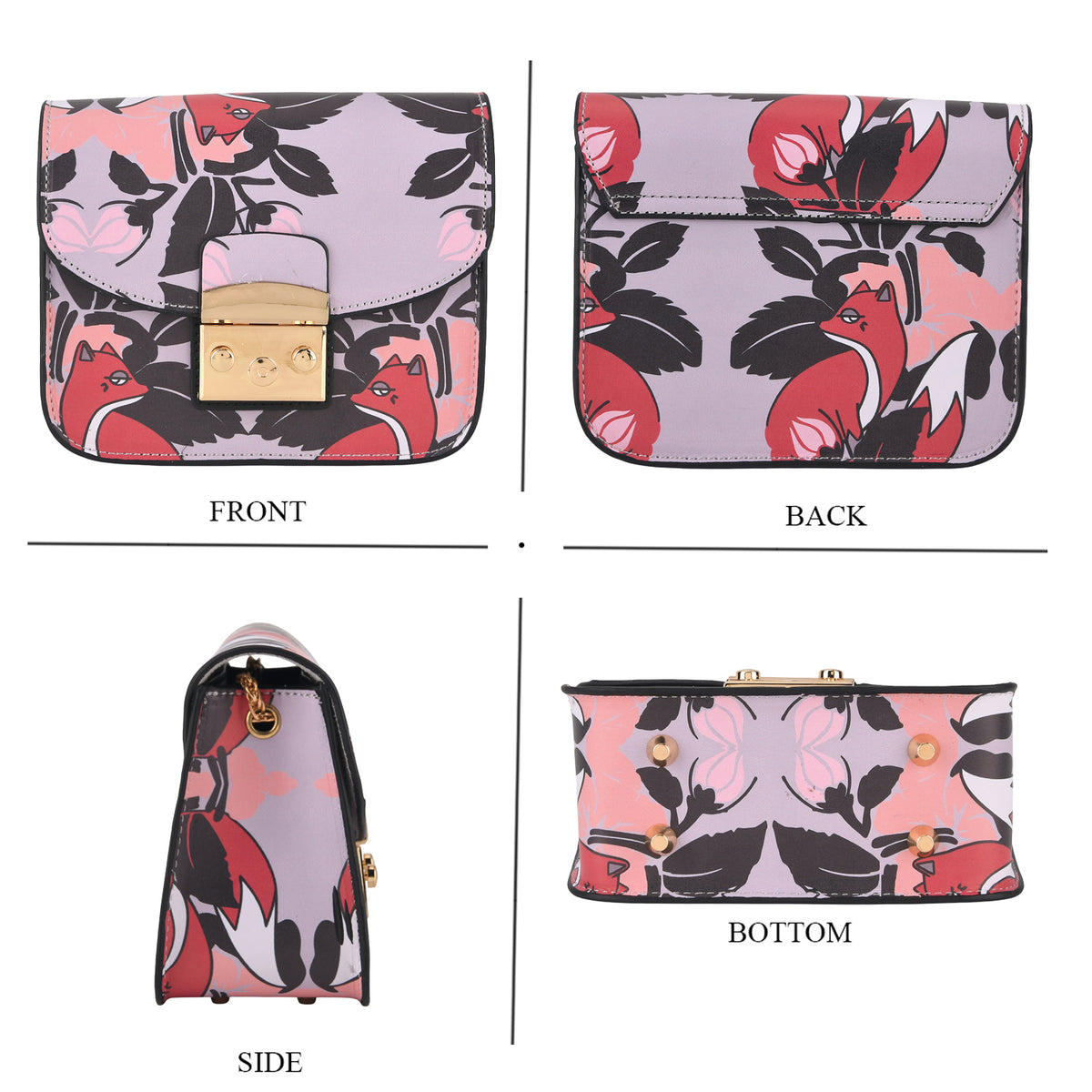 Designer Inspired Printed Shoulder Bag with Chain Strap - Lilac Luster with Red Fox V32645607 4