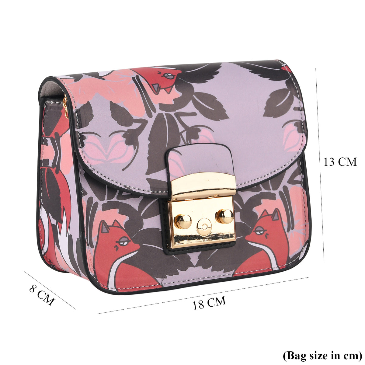 Designer Inspired Printed Shoulder Bag with Chain Strap - Lilac Luster with Red Fox V32645607 6