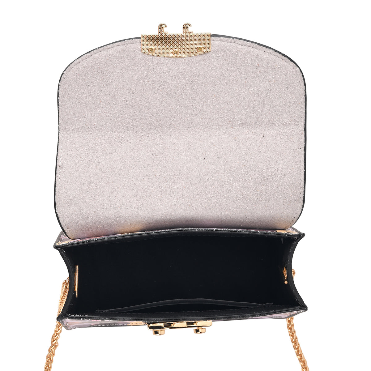 Designer Inspired Lion Print Shoulder Bag with Chain Strap - Lilac Luster V32604209 5