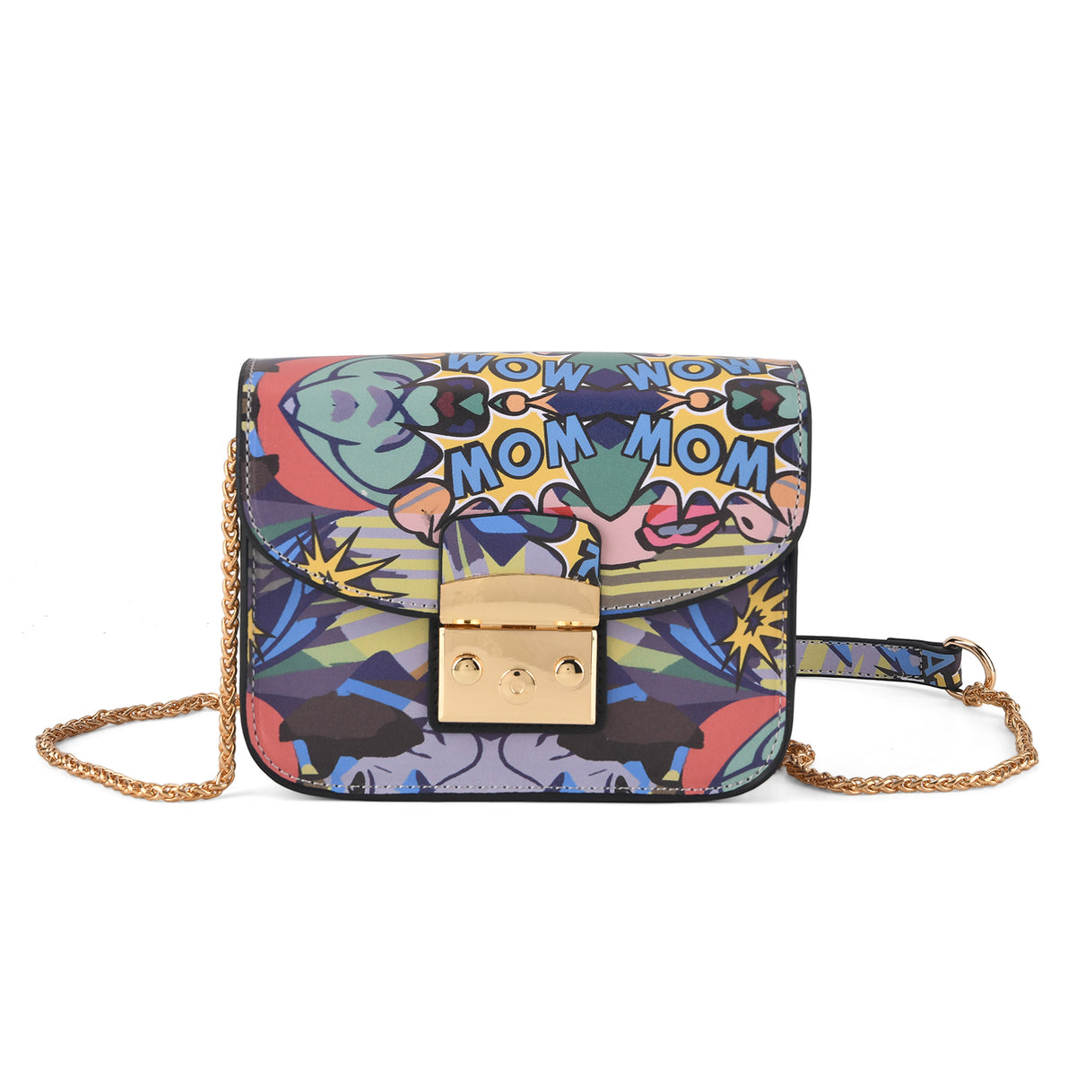 Designer Inspired Multicolour Print Shoulder Bag with Chain Strap - WOW V32604217 0