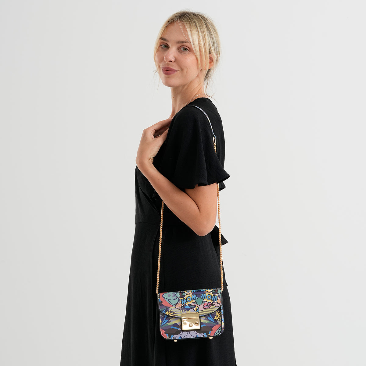 Designer Inspired Multicolour Print Shoulder Bag with Chain Strap - WOW V32604217 2