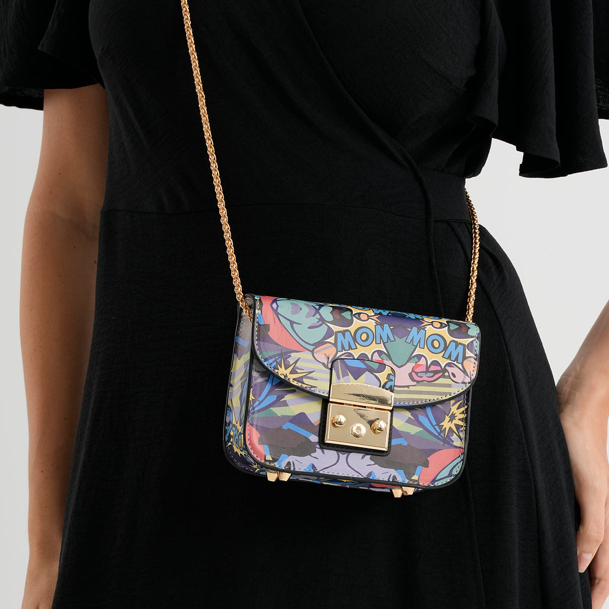 Designer Inspired Multicolour Print Shoulder Bag with Chain Strap - WOW V32604217 3