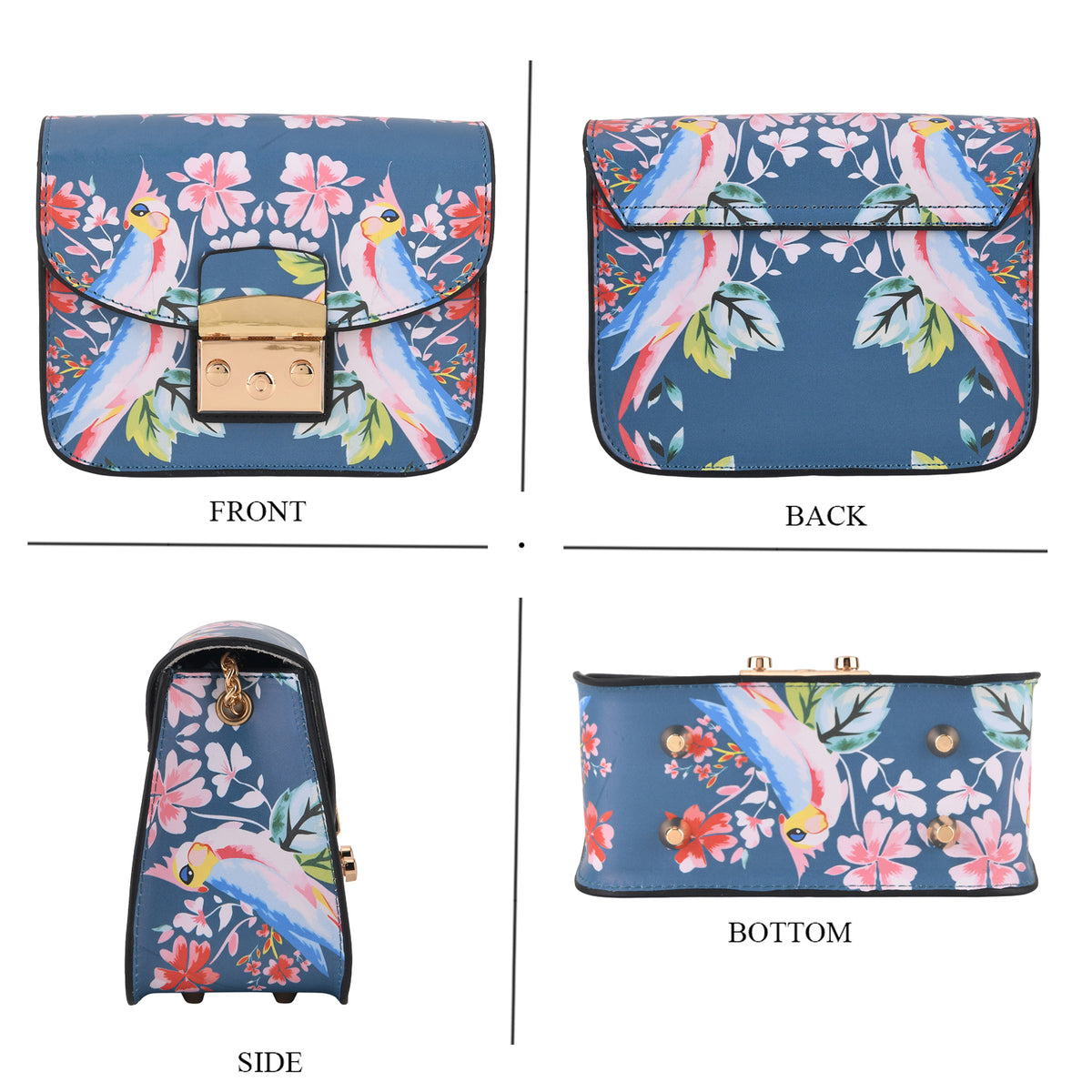 Designer Inspired Parrot Print Shoulder Bag with Chain Strap - Teal &amp; Pink V32650819 4