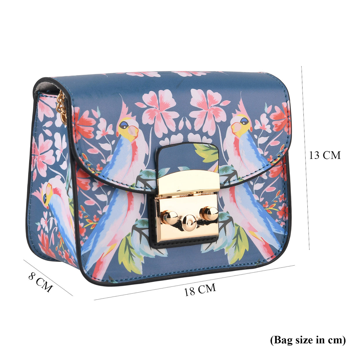 Designer Inspired Parrot Print Shoulder Bag with Chain Strap - Teal &amp; Pink V32650819 6
