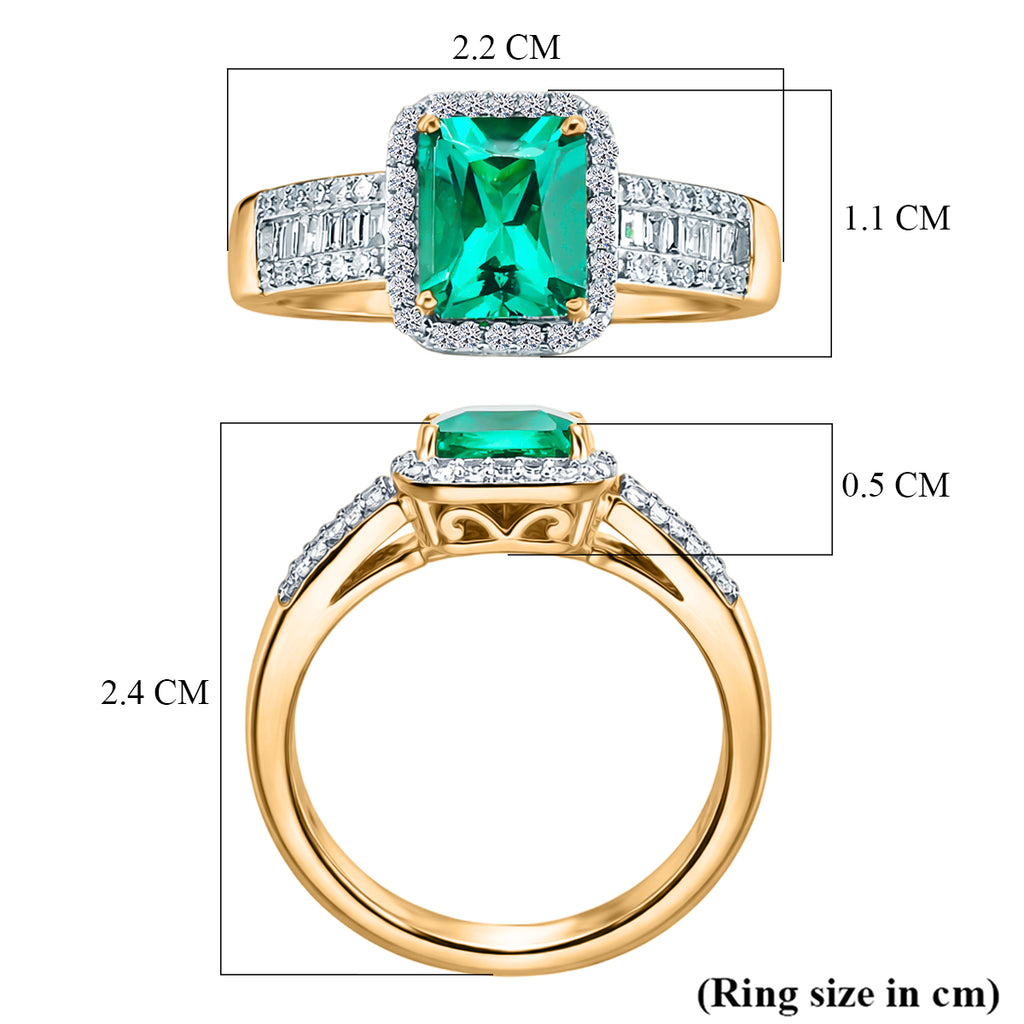 AAA Lab Grown Colombian Emerald (1.30 Cts) & Lab Grown Diamond SI/GH Halo Ring in 18K Vermeil Yellow Gold Plated Sterling Silver 1.70 Ct_8535890_5