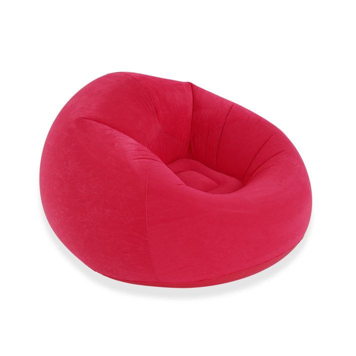 Inflatable Flocked Armchair - 150kg Capacity Blow Up Lounger Chair with Hand Pump - Dark Pink 8535913 1